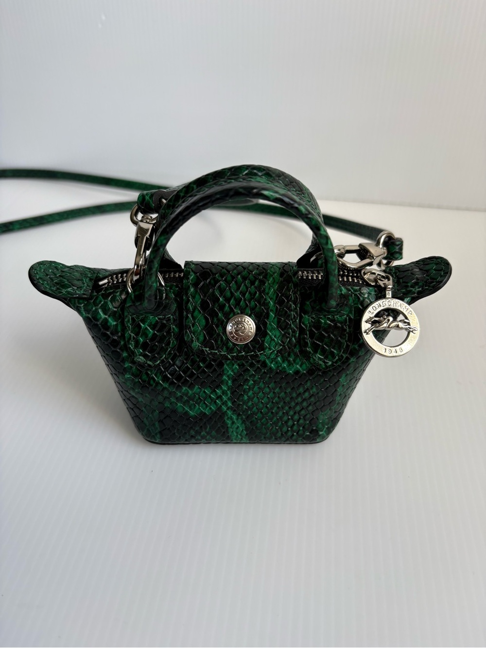 Longchamp Le Pliage Croc Embossed Extra Small Crossbody Bag Green NWOT